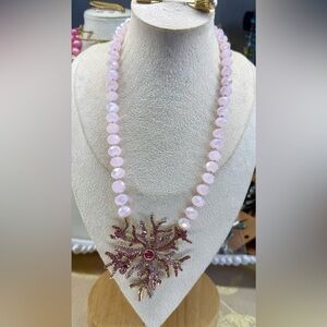 Elegant Pink AB Beaded Necklace with Starburst Pendant